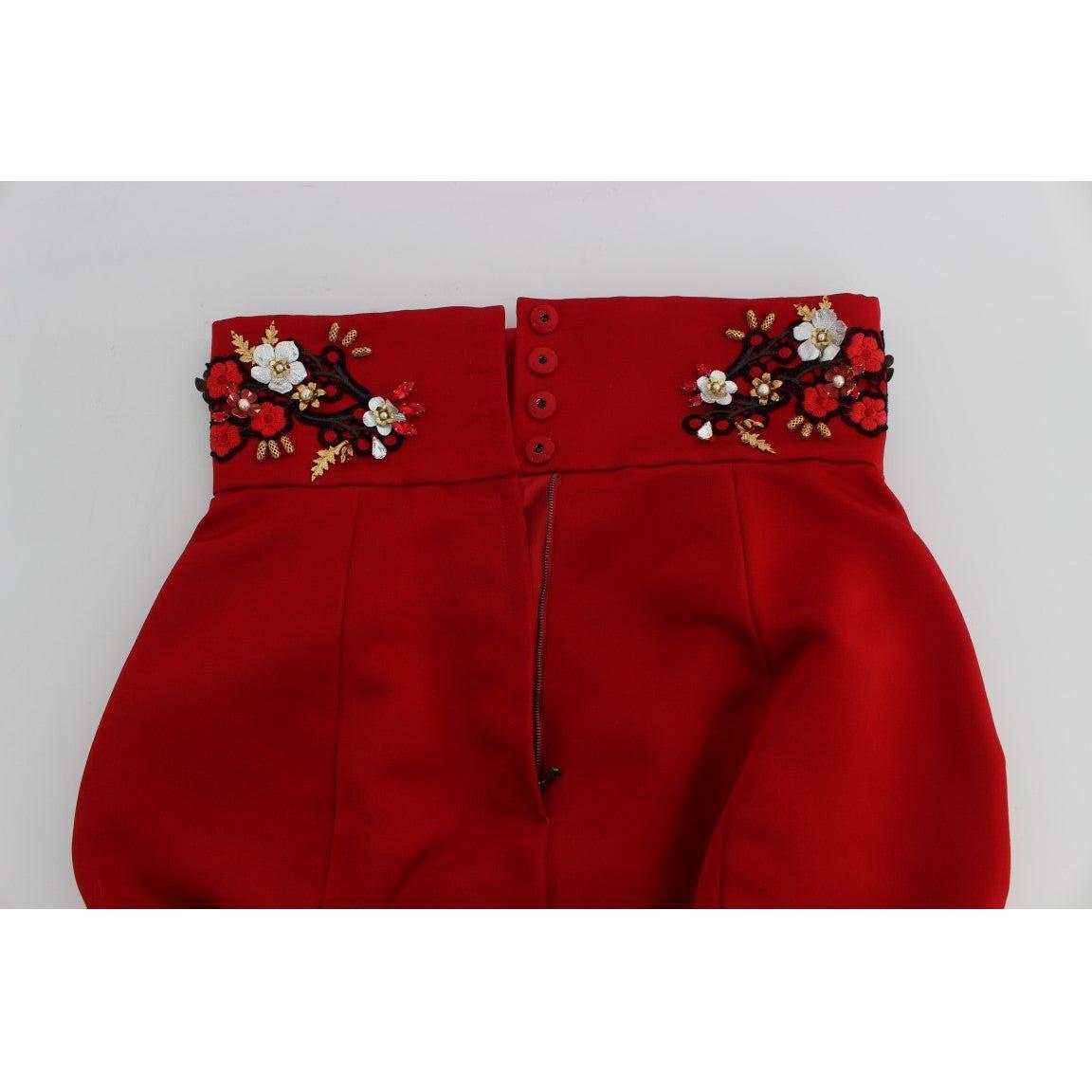 Dolce & Gabbana Red Silk Crystal Roses Shorts SIG20122-2