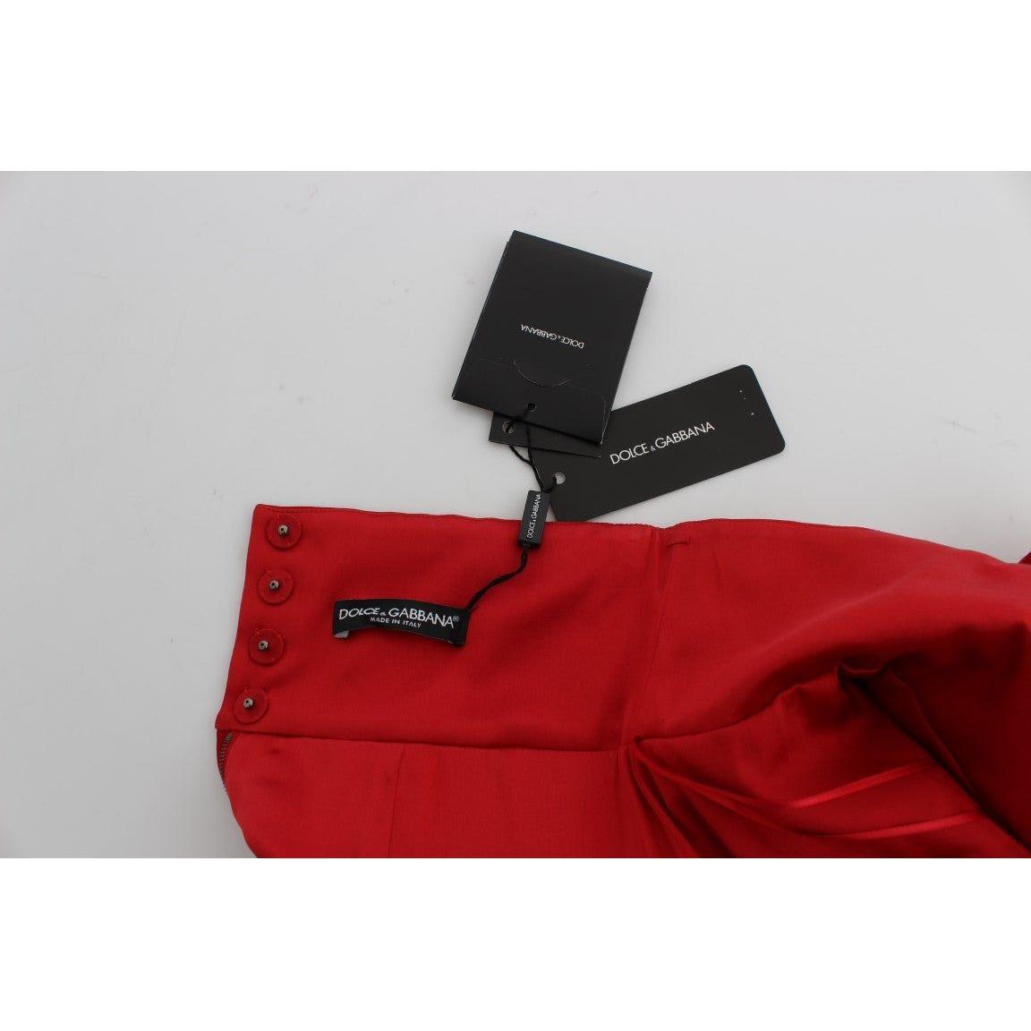 Dolce & Gabbana Red Silk Crystal Roses Shorts SIG20122-2