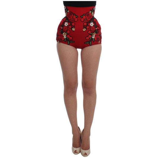 Dolce & Gabbana Red Silk Roses Sicily Shorts SIG20125-1