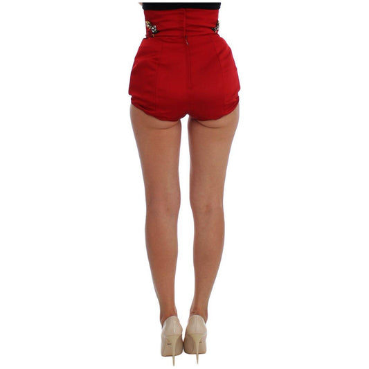 Dolce & Gabbana Red Silk Crystal Roses Shorts SIG20126-1