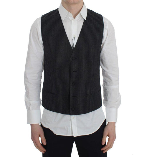 Dolce & Gabbana Gray Striped Formal Vest Dolce & Gabbana