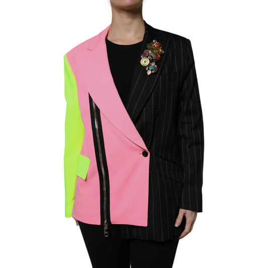 Dolce & Gabbana Multicolor Patchwork Embellished Coat Jacket 1728,67345645728,Clothing,Coats - Jackets & Coats - Clothing,Dolce & Gabbana,IT36|XXS,IT38 | XS,IT40|S,IT44 | L,Jackets & Coats - Clothing,Jackets & Coats - Women - Clothing,Material: 46% Cotton