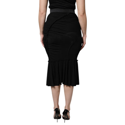 Dolce & Gabbana Black Mermaid Cut High Waist Midi Skirt
