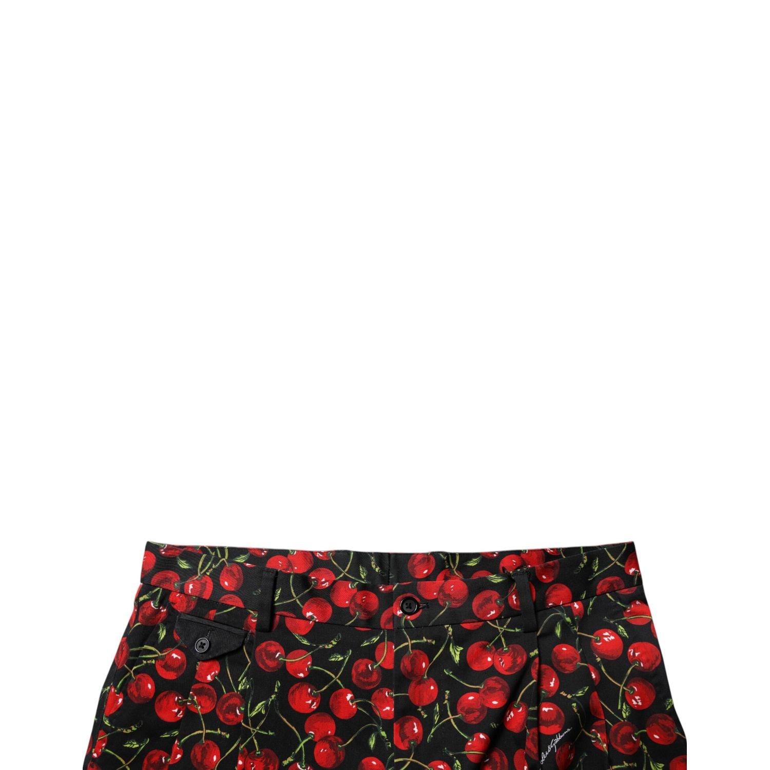 Dolce & Gabbana Black Red Cherry Print Bermuda Cotton Shorts