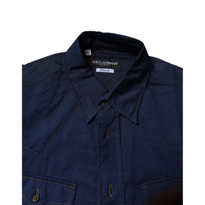 Dolce & Gabbana Dark Blue Cotton GOLD Dress Formal Shirt