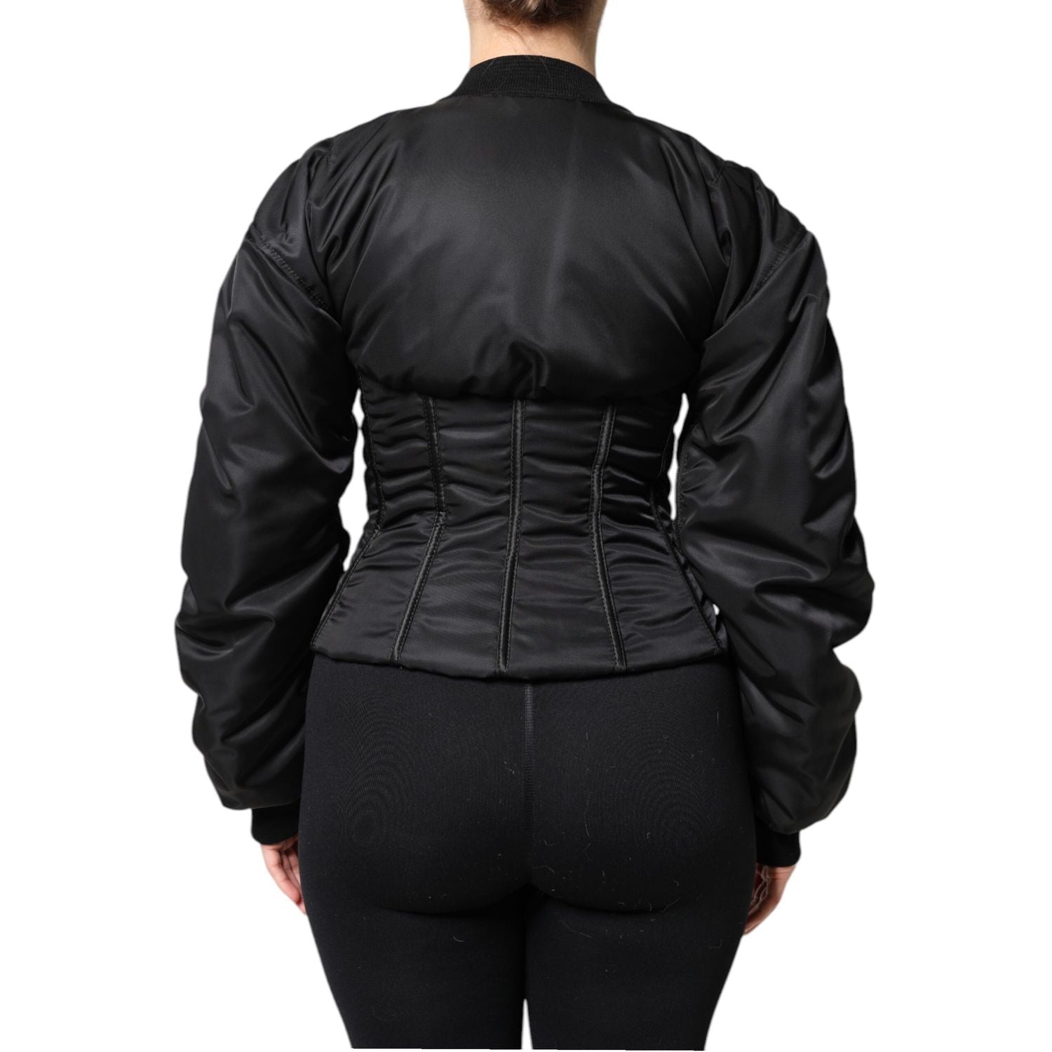Dolce & Gabbana Black Nylon Full Zip Bustier Corset Jacket
