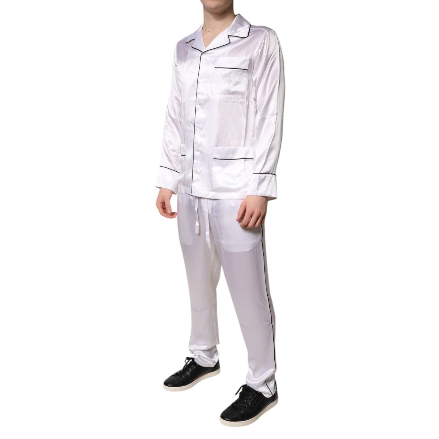 Dolce & Gabbana White Satin Silk Men Pajama Set Sleepwear KOS2289-37