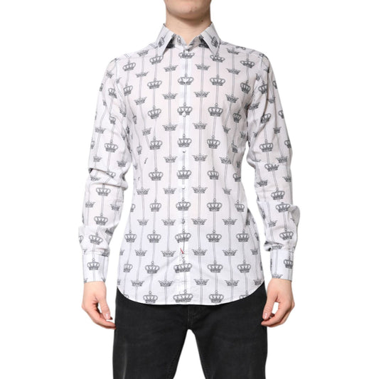 Dolce & Gabbana White Crown Cotton GOLD Formal Dress Shirt