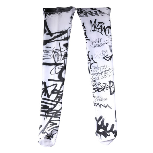Dolce & Gabbana White Graffiti Cotton Over Calf Stockings Socks SCS2267-S
