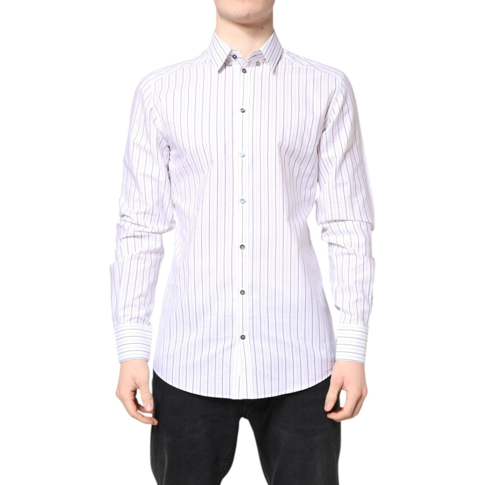 Dolce & Gabbana White Stripes Cotton GOLD Formal Dress Shirt TSH86345-40
