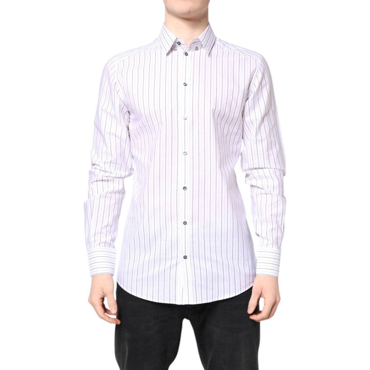 Dolce & Gabbana White Stripes Cotton GOLD Formal Dress Shirt TSH86345-40