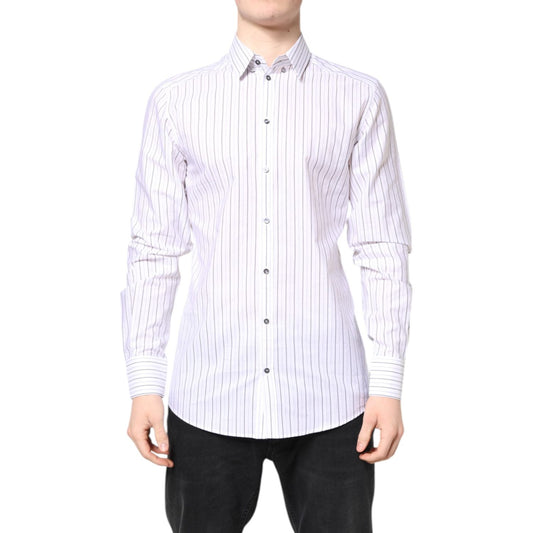 Dolce & Gabbana White Stripes Cotton GOLD Formal Dress Shirt TSH86345-40