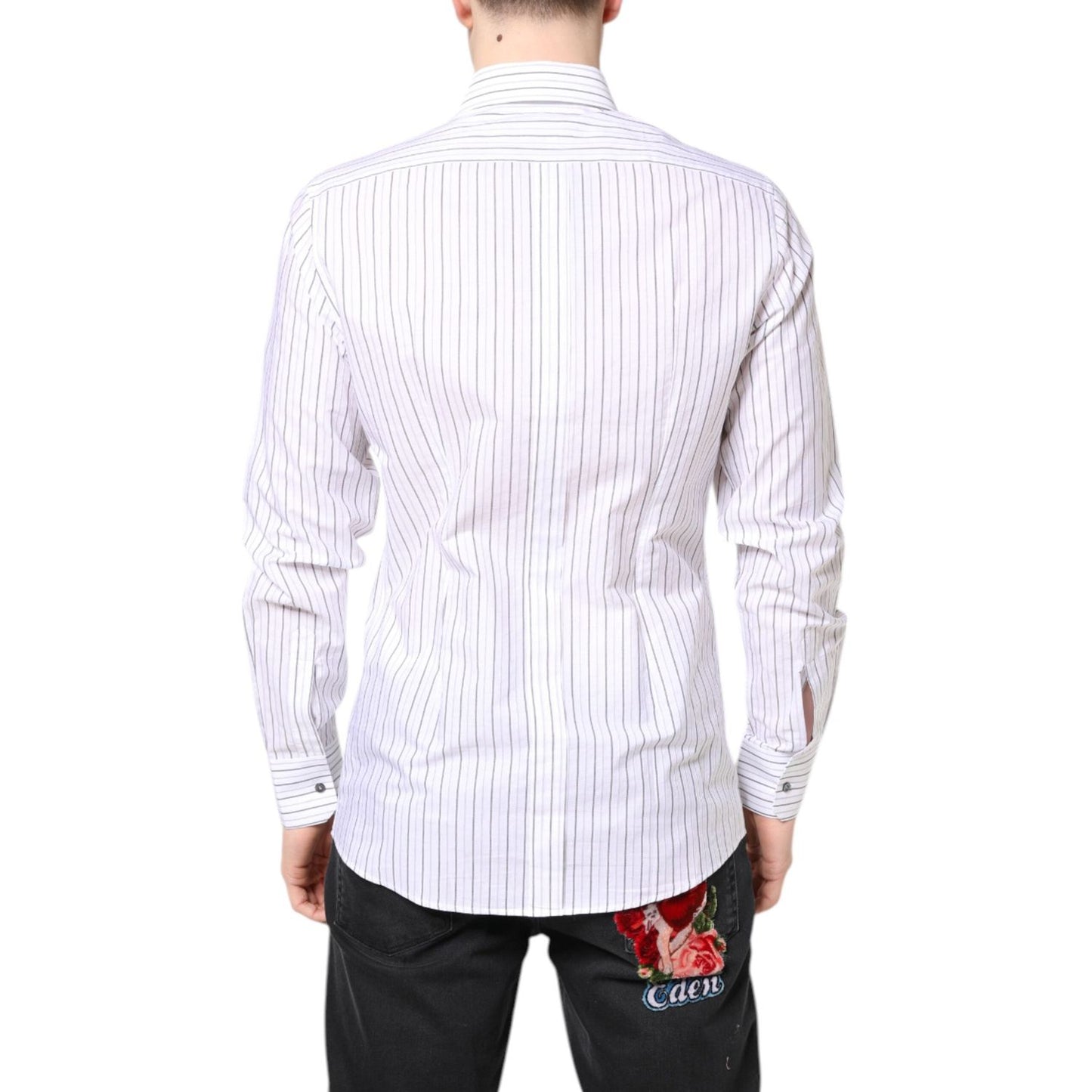 Dolce & Gabbana White Stripes Cotton GOLD Formal Dress Shirt TSH86345-40