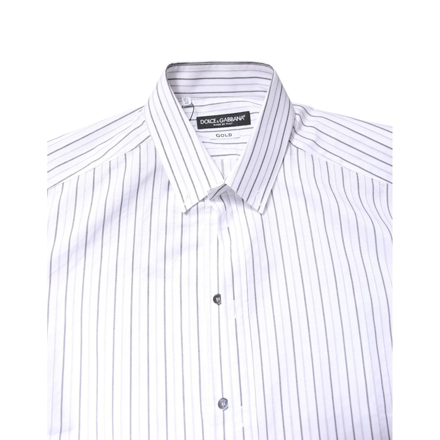 Dolce & Gabbana White Stripes Cotton GOLD Formal Dress Shirt TSH86345-40