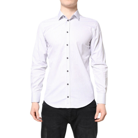 Dolce & Gabbana White Striped Cotton MARTINI Men Dress Shirt TSH87760-38