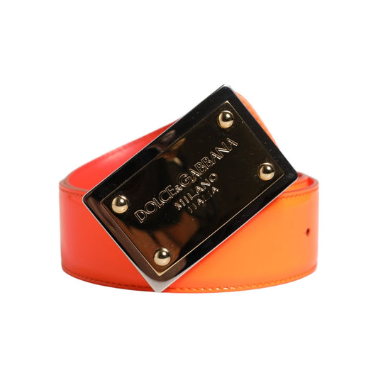Dolce & Gabbana Orange Gold Tone Metal Logo Buckle Belt BEL9421-85