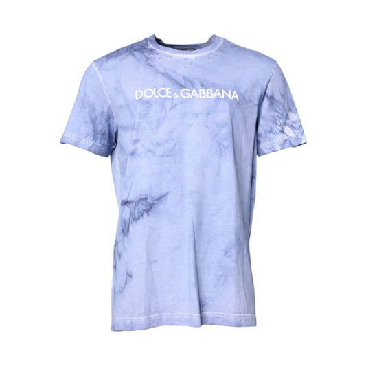 Dolce & Gabbana Blue Cotton Logo Print Crew Neck T-shirt THS90361-50