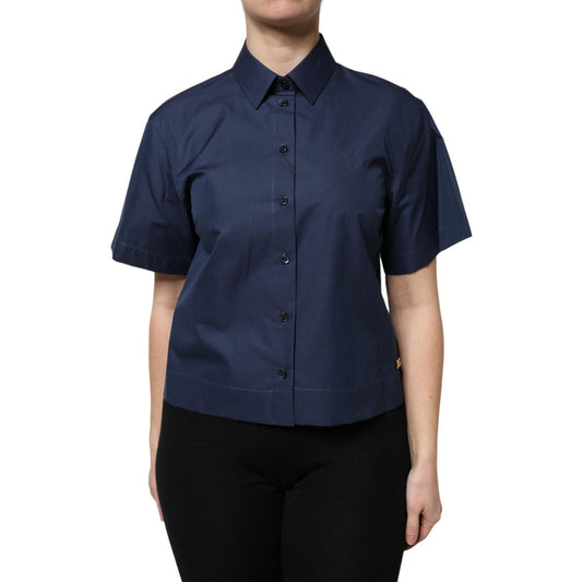 Dolce & Gabbana Blue Cotton Short Sleeves Button Down Top TSH878618-42
