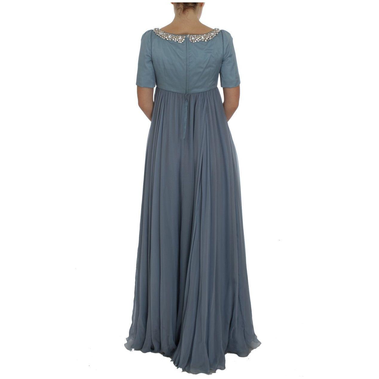 Dolce & Gabbana Blue Silk Crystal Sheath Gown Ball Dress NOC10140-1