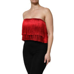 Dolce & Gabbana Red Silk Strapless Fringe Crop Tube Top TSH906741-36