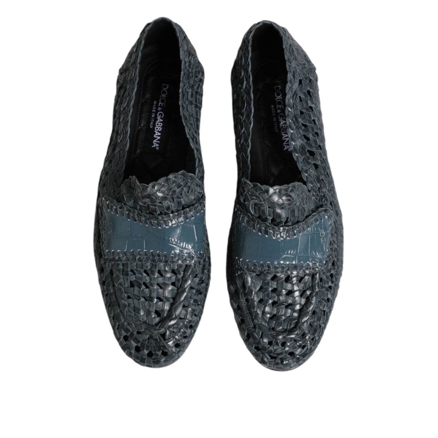 Dolce & Gabbana Blue Woven Leather Slip On Loafers Shoes MV7309-41