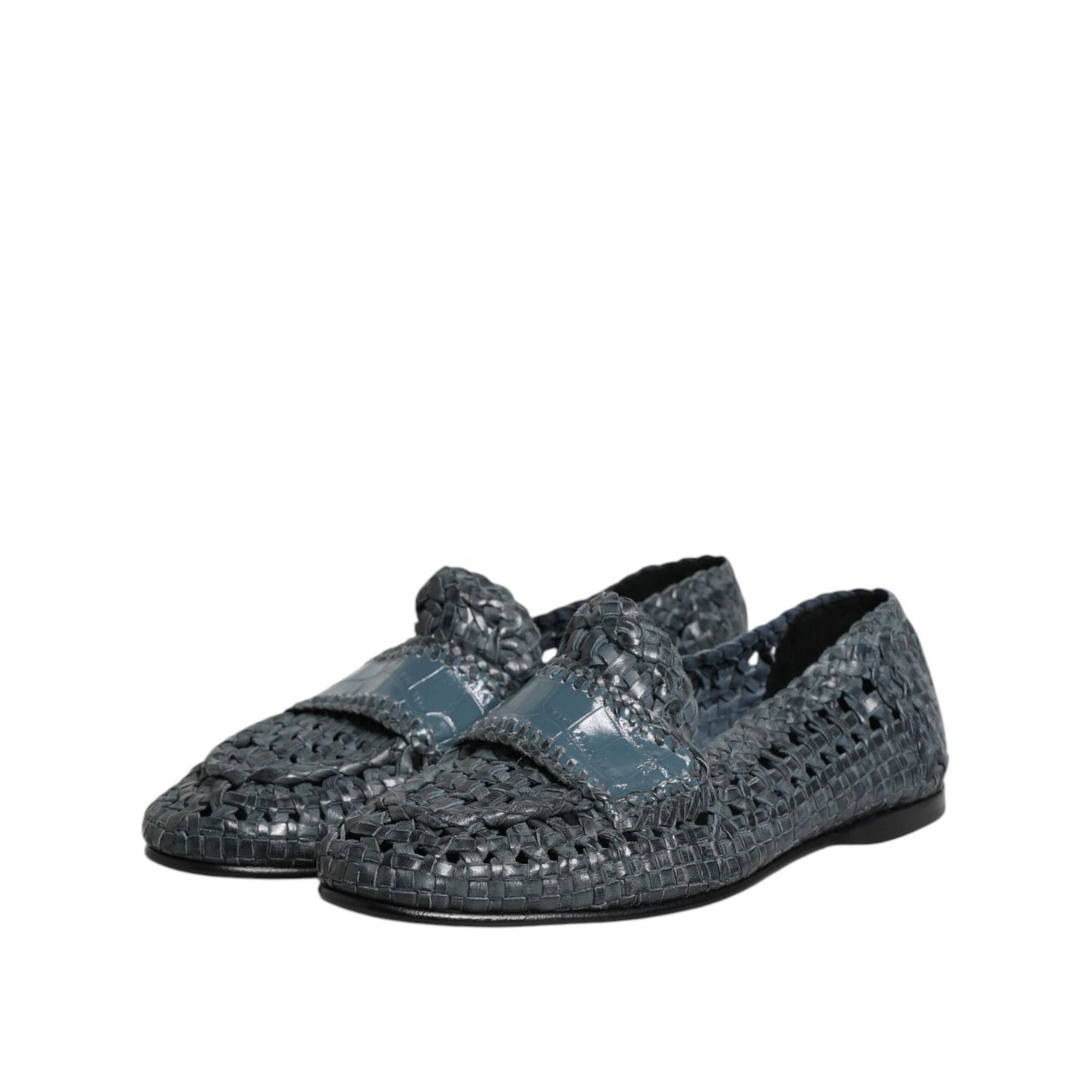 Dolce & Gabbana Blue Woven Leather Slip On Loafers Shoes MV7309-41