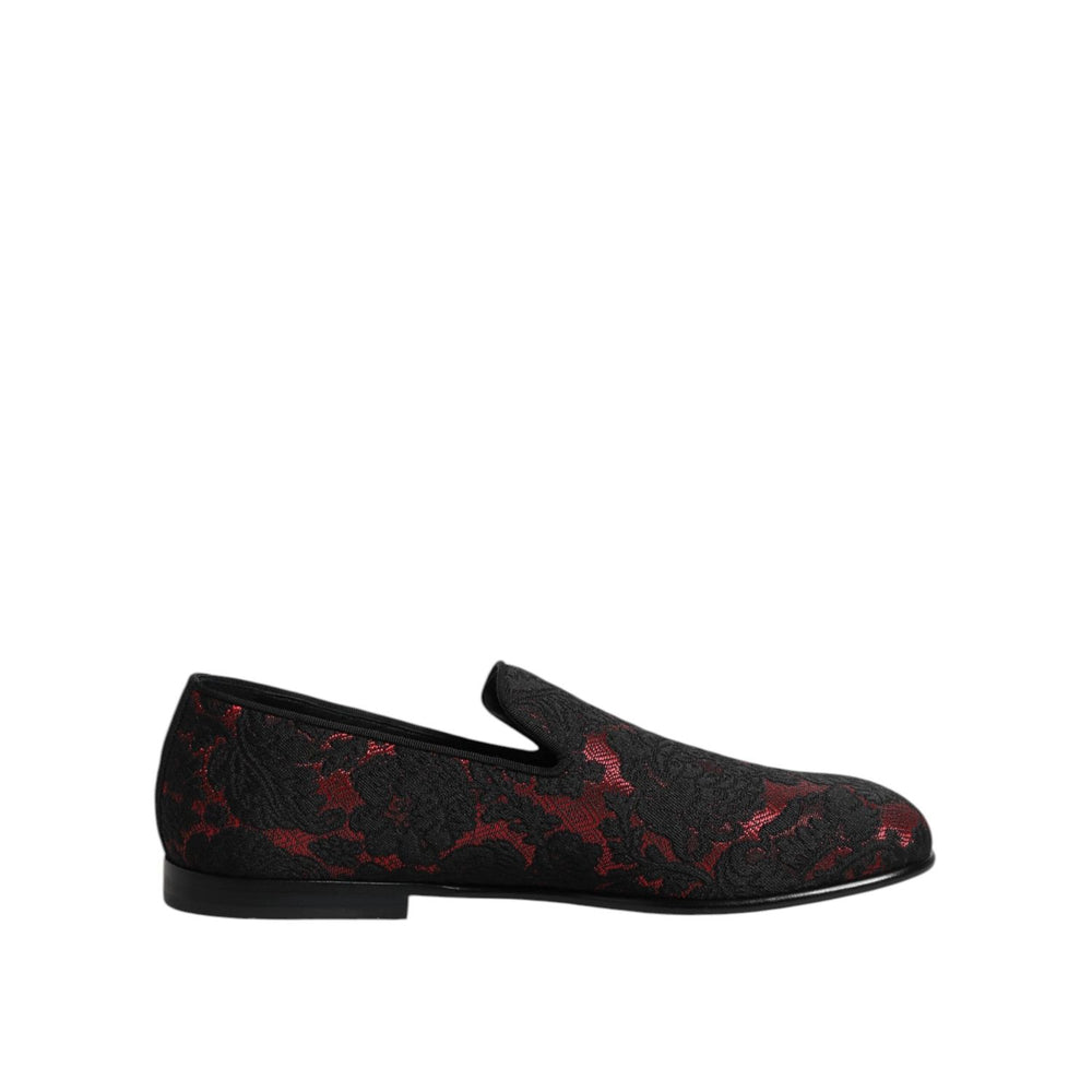 Dolce & Gabbana Red Black Jacquard Slip On Loafers Shoes MV7357-39