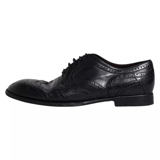 Dolce & Gabbana Dark Blue Leather Derby Wingtip Formal Shoes MV6459-44