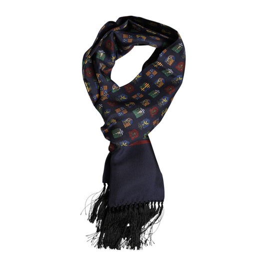 Dolce & Gabbana Blue Silk Printed Fringes Foulard Scarf MS7549