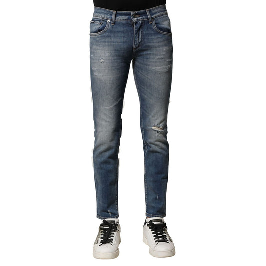 Dolce & Gabbana Blue Washed Cotton Slim Fit Men Denim Jeans PAN75882-44