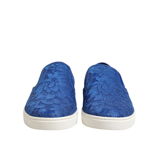 Dolce & Gabbana Blue Leather Lace Slip On Sneaker Shoes MV7405-40
