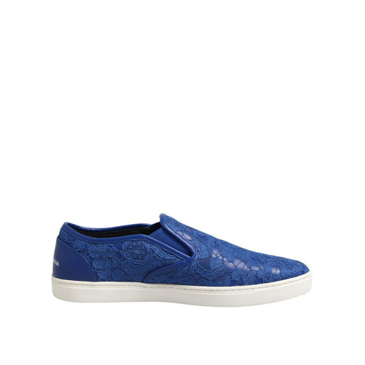 Dolce & Gabbana Blue Leather Lace Slip On Sneaker Shoes MV7405-40