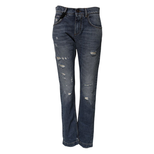 Dolce & Gabbana Blue Cotton Tattered Boyfriend Denim Jeans PAN74765-38