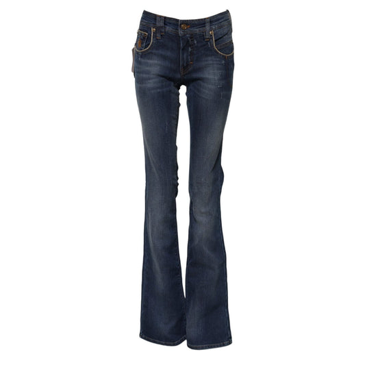 John Galliano Blue Cotton Mid Waist Wide Leg Denim Jeans PAN75736-26