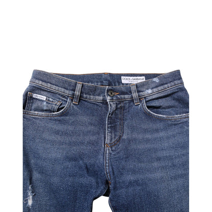 Dolce & Gabbana Blue Cotton Logo Plaque Skinny Men Denim Jeans