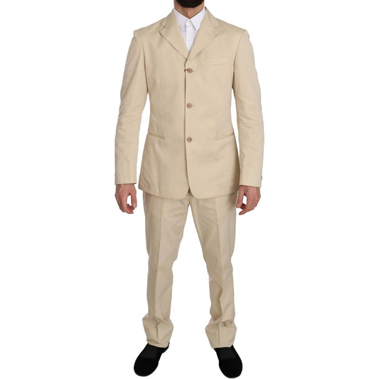 Romeo Gigli Two Piece 3 Button Beige Cotton Solid Suit Romeo Gigli