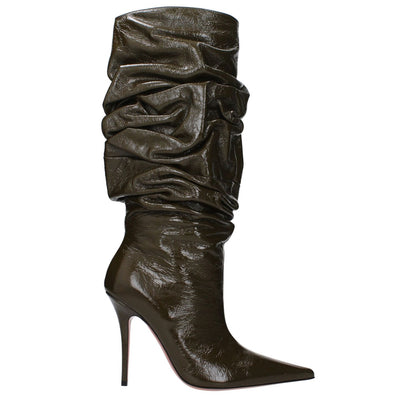 Amina Muaddi Green Leather High Heel Boots Amina Muaddi