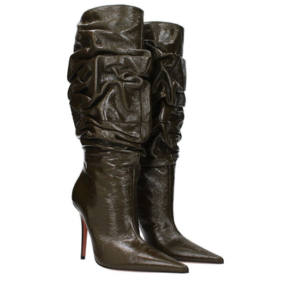 Amina Muaddi Green Leather High Heel Boots Amina Muaddi