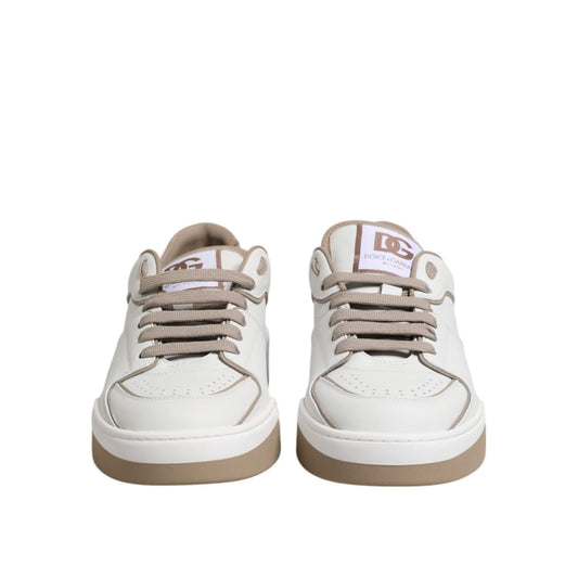 Dolce & Gabbana White Brown Leather Low Top Men Sneakers Shoes