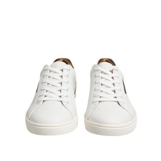 Dolce & Gabbana White Brown Leather Low Top Men Sneakers Shoes
