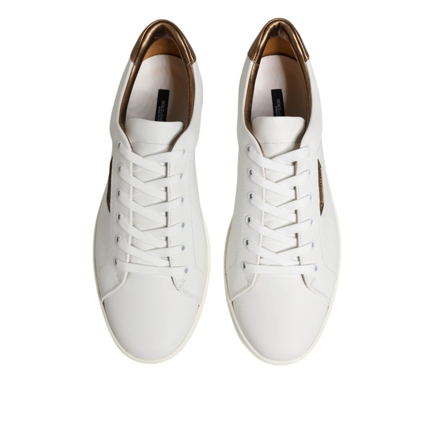 Dolce & Gabbana White Brown Leather Low Top Men Sneakers Shoes