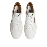 Dolce & Gabbana White Brown Leather Low Top Men Sneakers Shoes