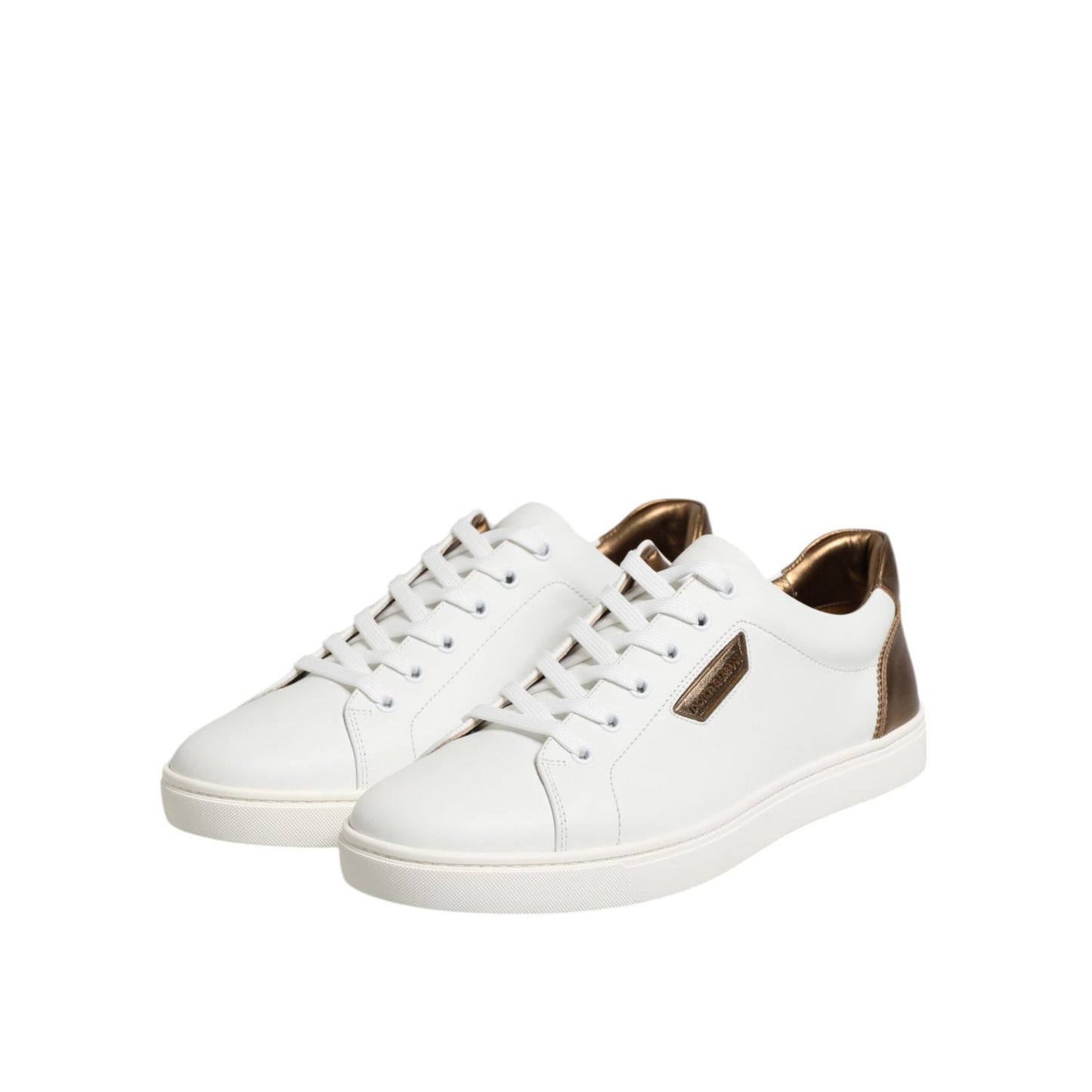 Dolce & Gabbana White Brown Leather Low Top Men Sneakers Shoes
