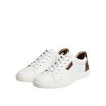 Dolce & Gabbana White Brown Leather Low Top Men Sneakers Shoes