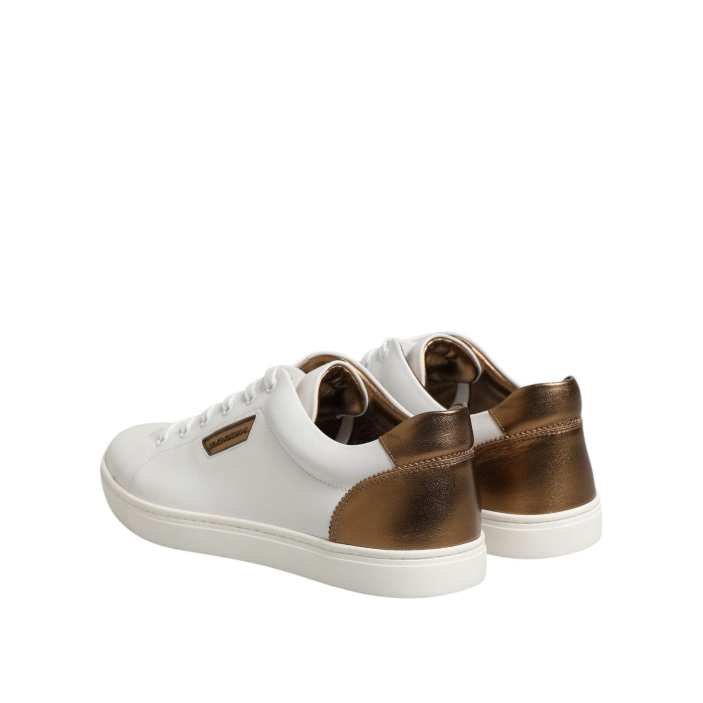 Dolce & Gabbana White Brown Leather Low Top Men Sneakers Shoes