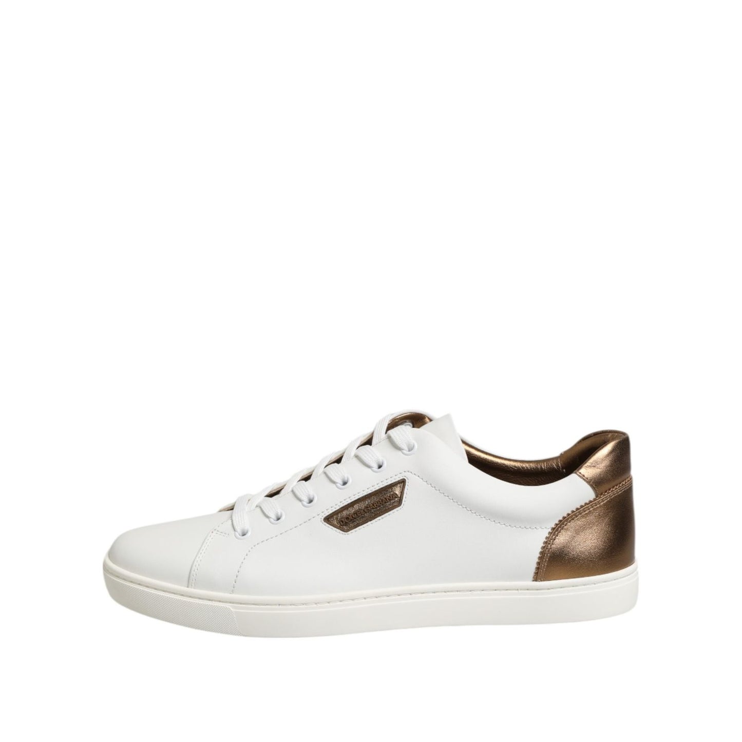 Dolce & Gabbana White Brown Leather Low Top Men Sneakers Shoes