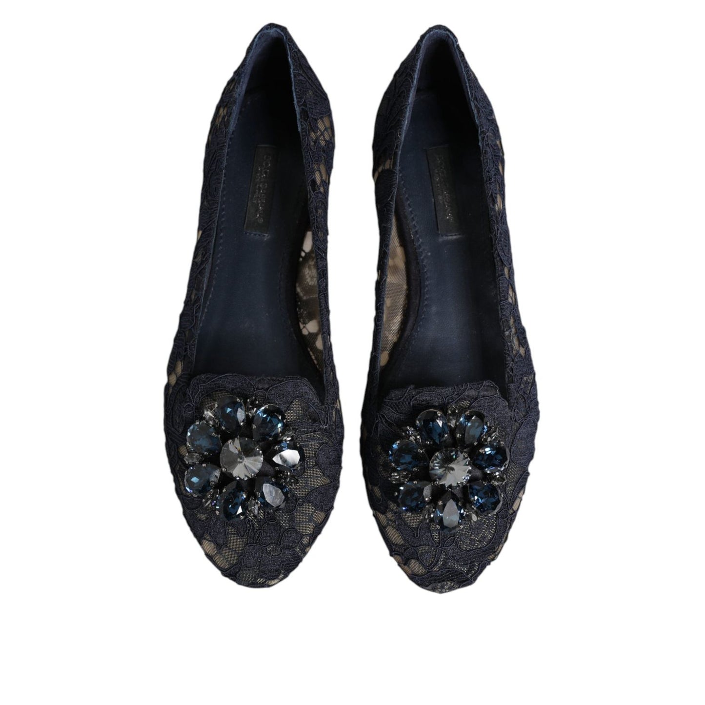 Dolce & Gabbana Blue Taormina Lace Crystals Flats Shoes LA12803-36.5