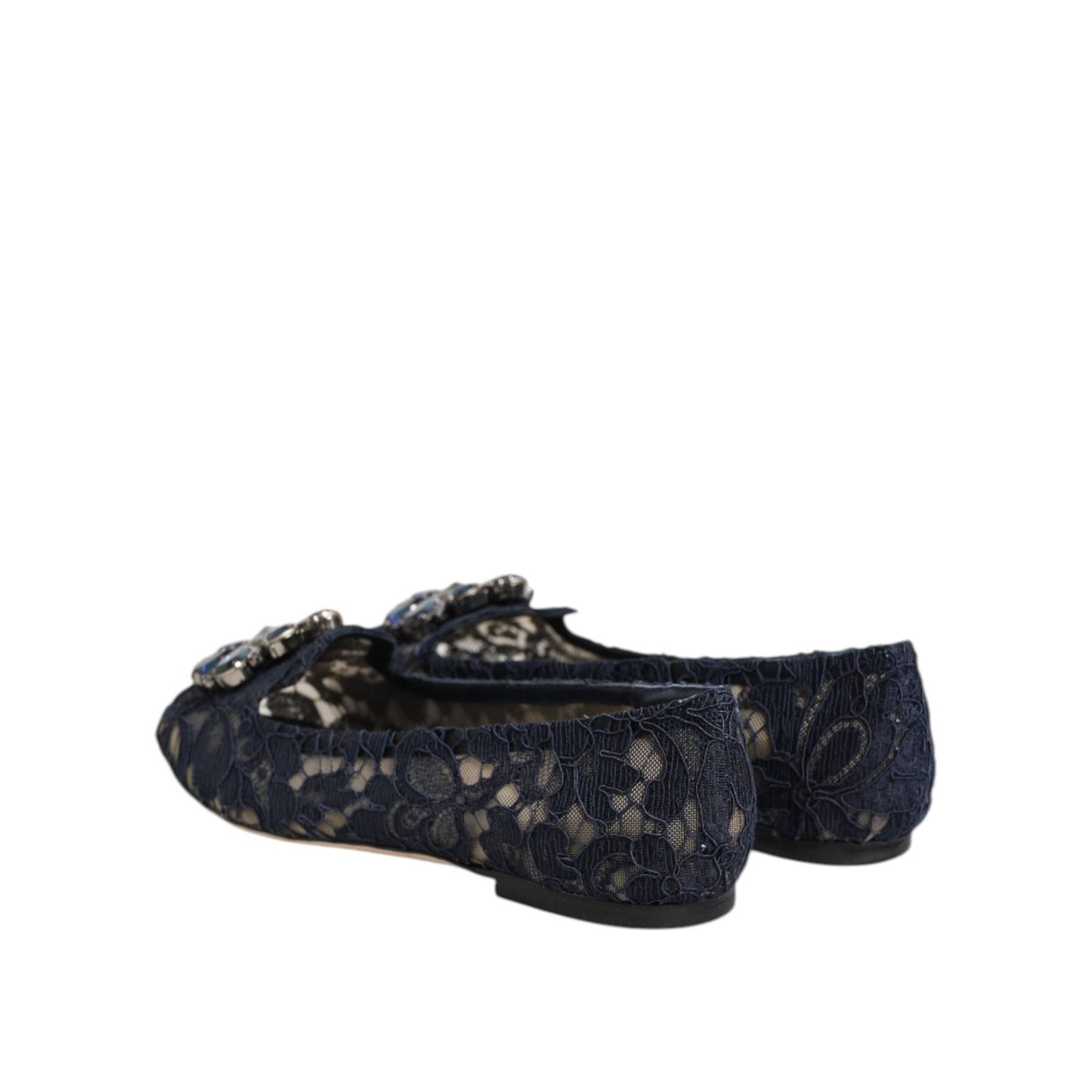 Dolce & Gabbana Blue Taormina Lace Crystals Flats Shoes LA12803-36.5