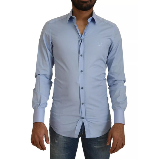 Dolce & Gabbana Light Blue Cotton Slim Fit Dress Shirt TSH7938-37