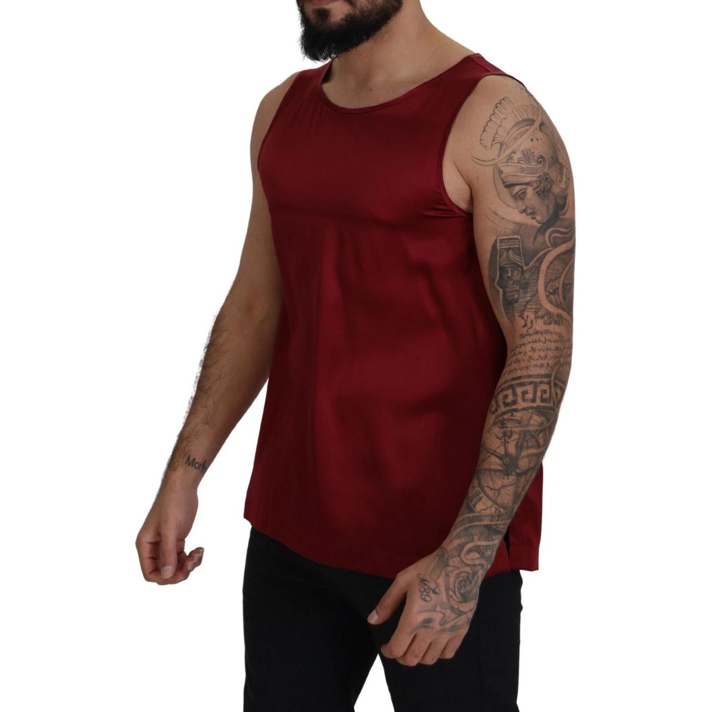 Dolce & Gabbana Red Round Neck Sleeveless Silk T-shirt TSH7959-50